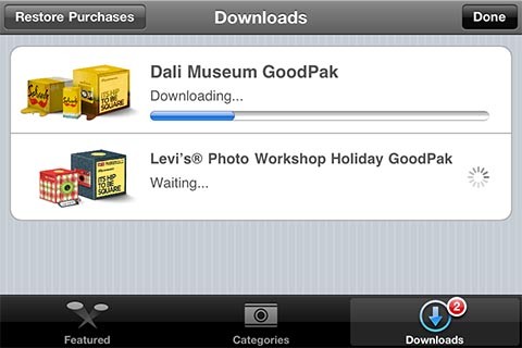 GoodPaks don’t restore in Hipstamatic 185. Problem fixed in the upcoming 190 update