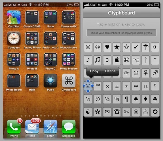 Glyphboard, add copyright to iPhone iPad