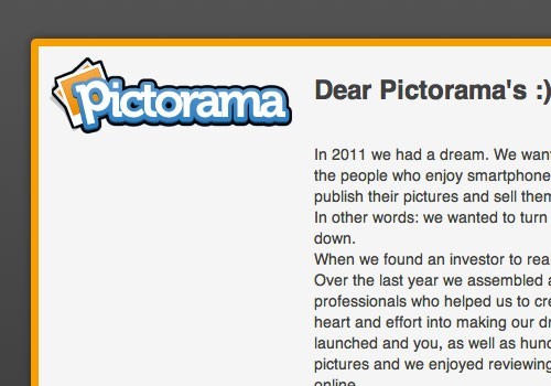 pictorama, mobile microstock photograph market closed