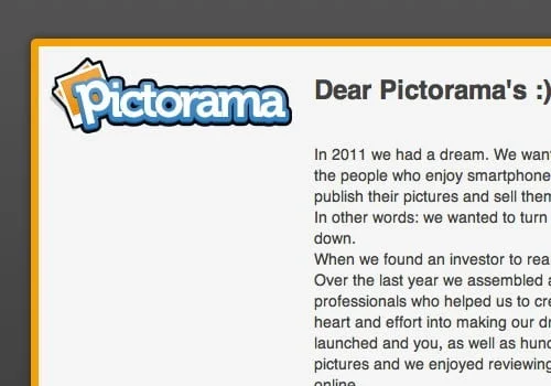 pictorama, mobile microstock photograph market closed