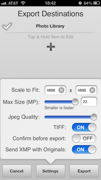 Export settings for Filterstorm